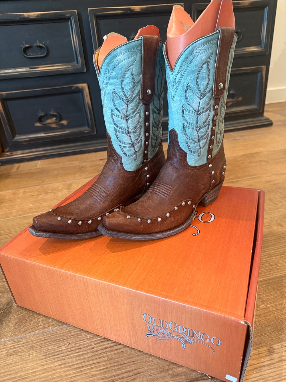 Old Gringo Brown Leather & Turquoise Stitch Western Boots